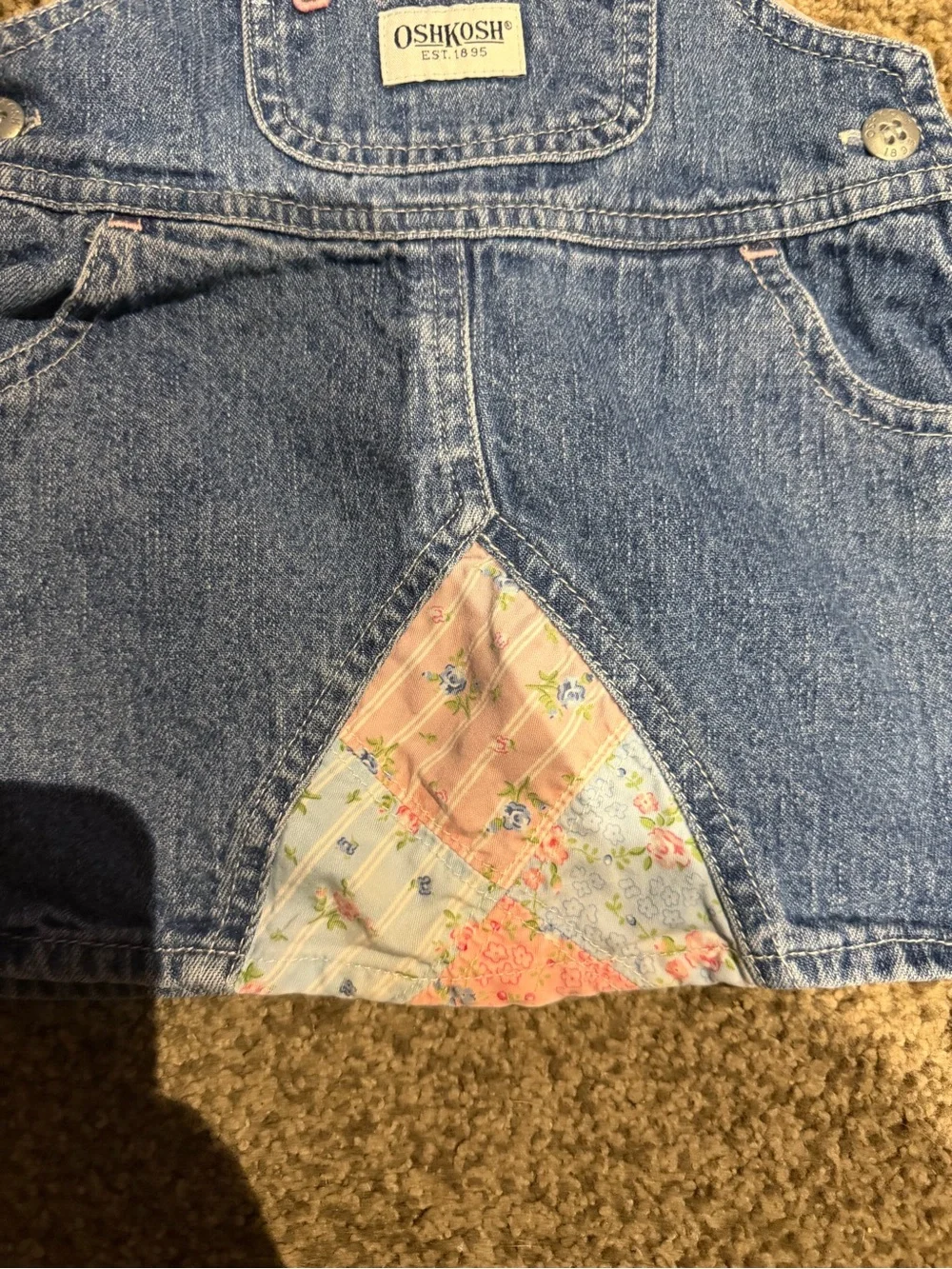 Vintage OshKosh B'gosh Denim Overall Dress with Pink Floral Accents